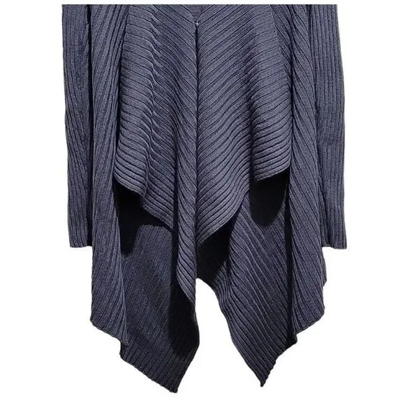 Escada Sport Womens Blue Shawl Drape Ribbed Virgin Wool Cardigan Sweater Large
